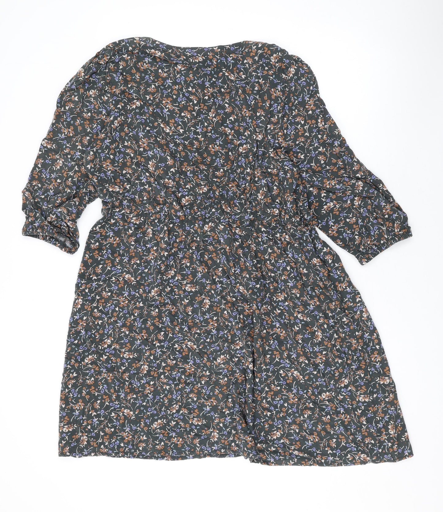 Marks and Spencer Womens Grey Floral Viscose A-Line Size 16 V-Neck Pullover