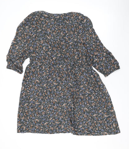 Marks and Spencer Womens Grey Floral Viscose A-Line Size 16 V-Neck Pullover