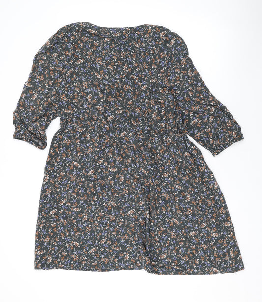 Marks and Spencer Womens Grey Floral Viscose A-Line Size 16 V-Neck Pullover