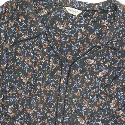 Marks and Spencer Womens Grey Floral Viscose A-Line Size 16 V-Neck Pullover