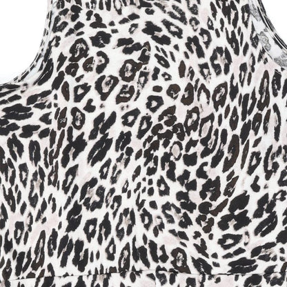 H&M Womens Beige Animal Print Polyester Skater Dress Size L Scoop Neck Pullover