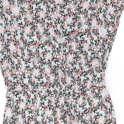 Warehouse Womens Grey Floral Viscose A-Line Size 8 Round Neck Button