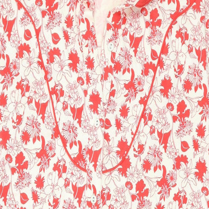 Uniqlo Womens Red Floral Cotton T-Shirt Dress Size L Collared Button