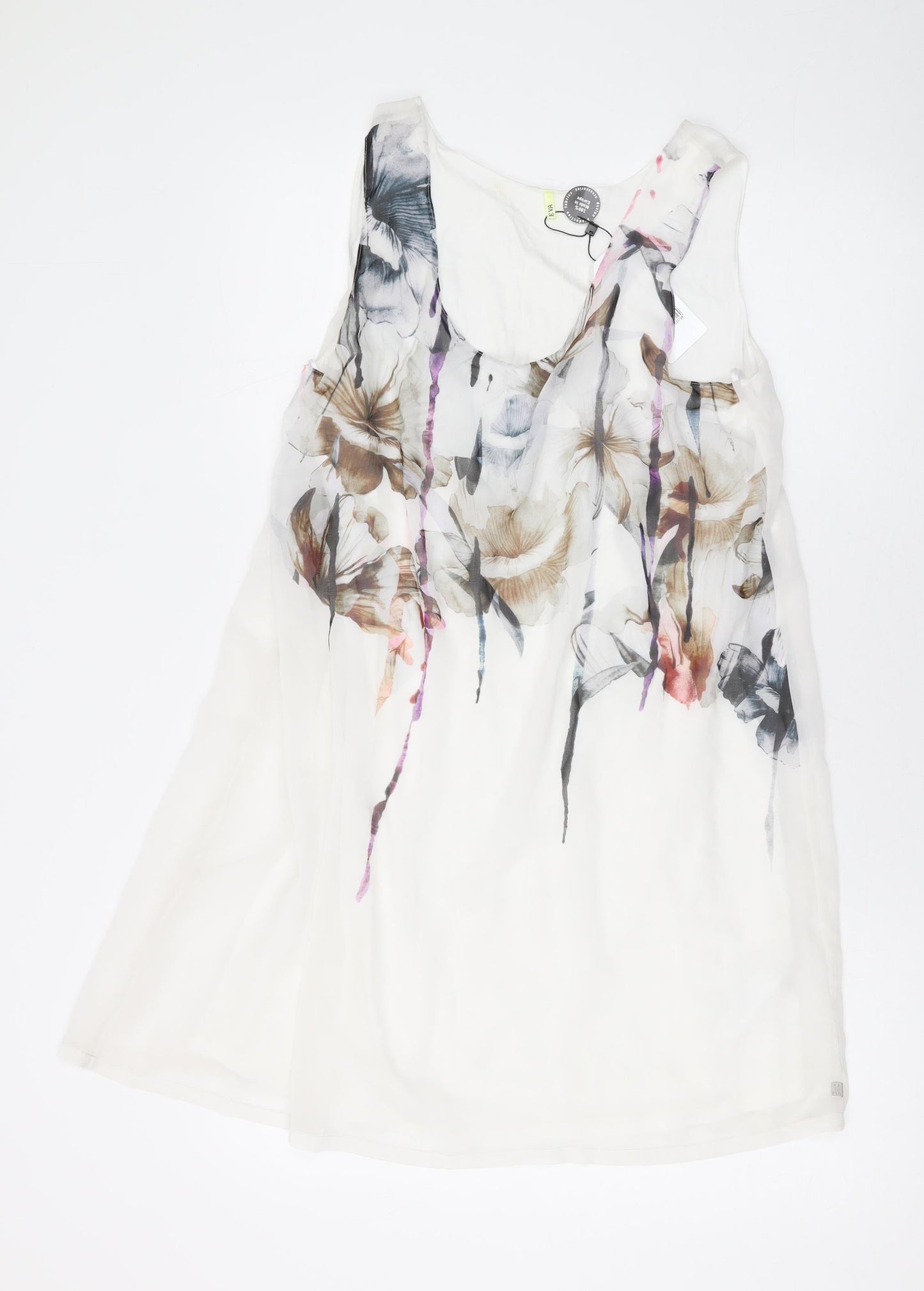 Eva Womens White Floral Modal Tank Dress Size S Scoop Neck Pullover