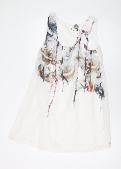 Eva Womens White Floral Modal Tank Dress Size S Scoop Neck Pullover