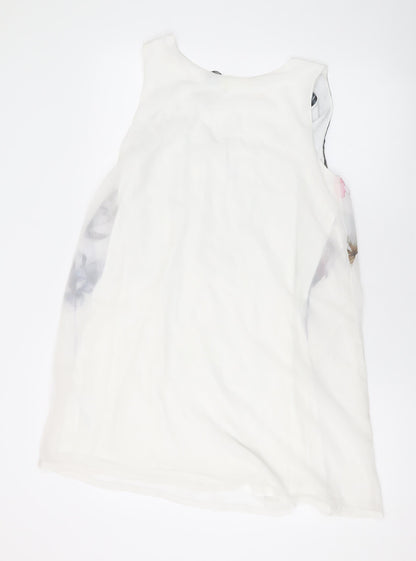 Eva Womens White Floral Modal Tank Dress Size S Scoop Neck Pullover
