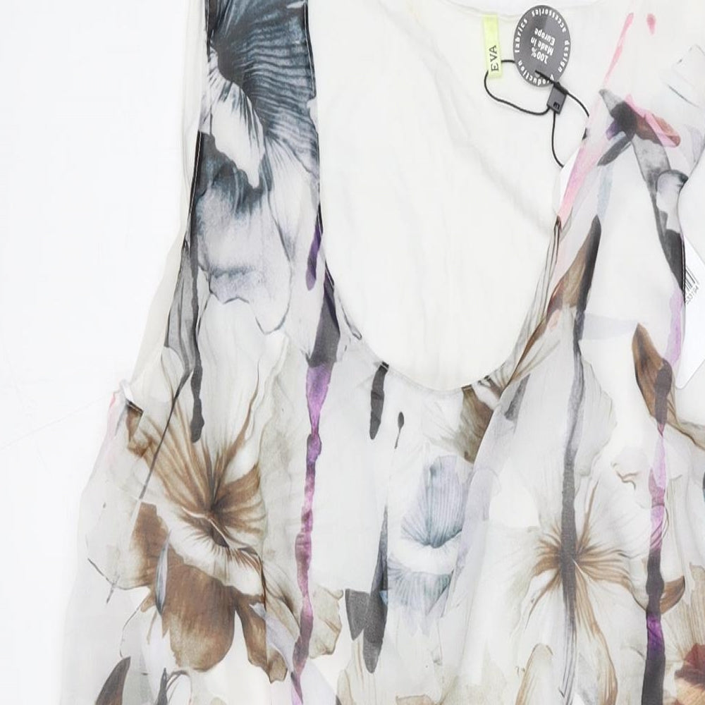 Eva Womens White Floral Modal Tank Dress Size S Scoop Neck Pullover