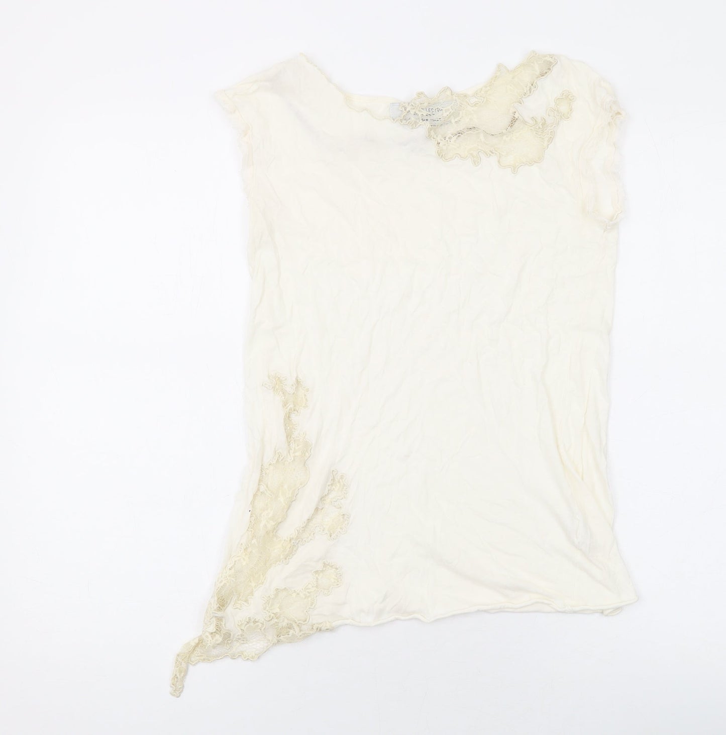 Womens UK Size M Zara Ivory Basic T-Shirt