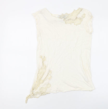 Womens UK Size M Zara Ivory Basic T-Shirt