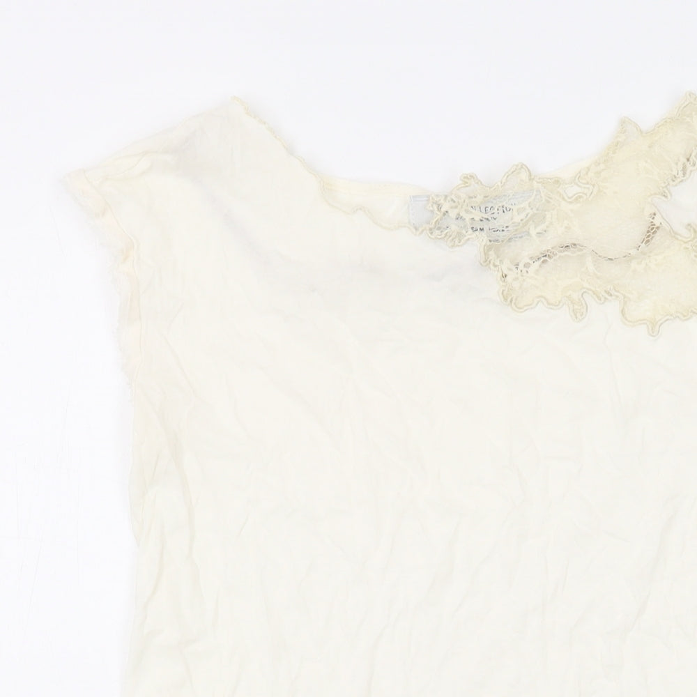 Womens UK Size M Zara Ivory Basic T-Shirt