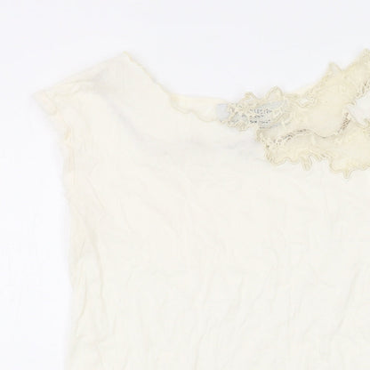 Womens UK Size M Zara Ivory Basic T-Shirt