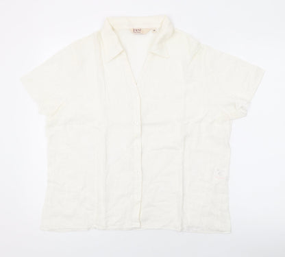 EWM Womens Ivory Floral Cotton Basic Button-Up Size 2 Collared