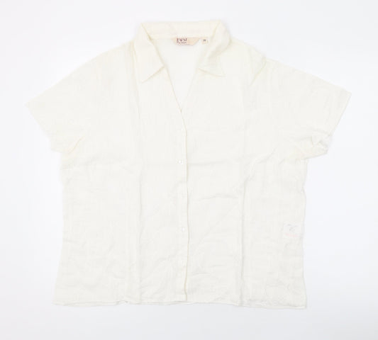 EWM Womens Ivory Floral Cotton Basic Button-Up Size 2 Collared