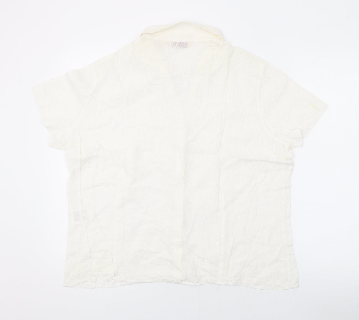 EWM Womens Ivory Floral Cotton Basic Button-Up Size 2 Collared