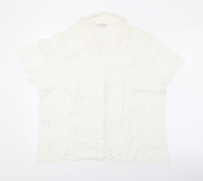 EWM Womens Ivory Floral Cotton Basic Button-Up Size 2 Collared