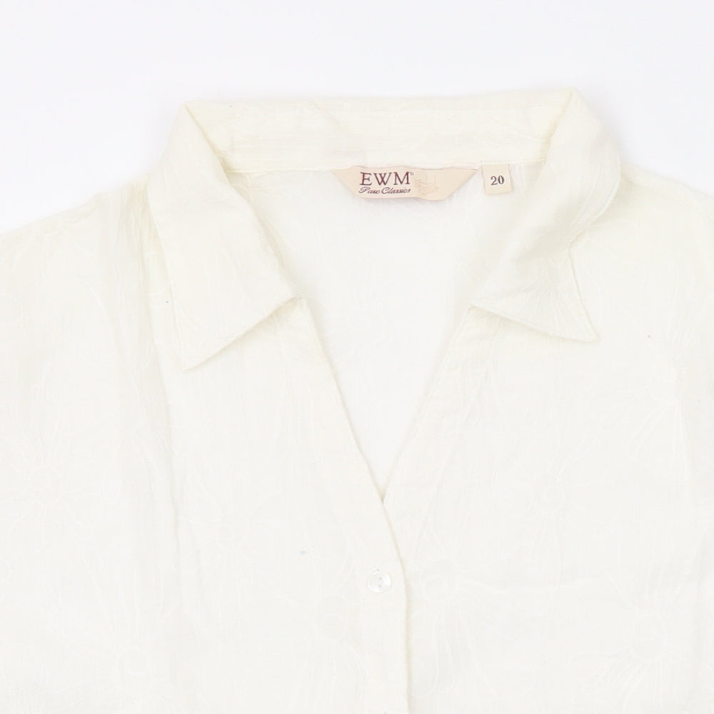 EWM Womens Ivory Floral Cotton Basic Button-Up Size 2 Collared