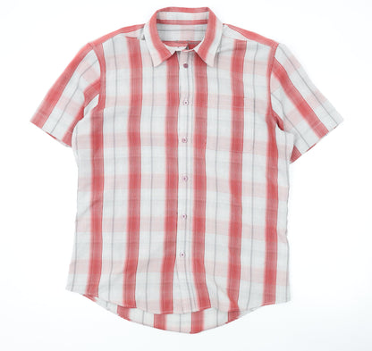 BHS Mens Red Plaid Polyester Button-Up Size M Collared Button