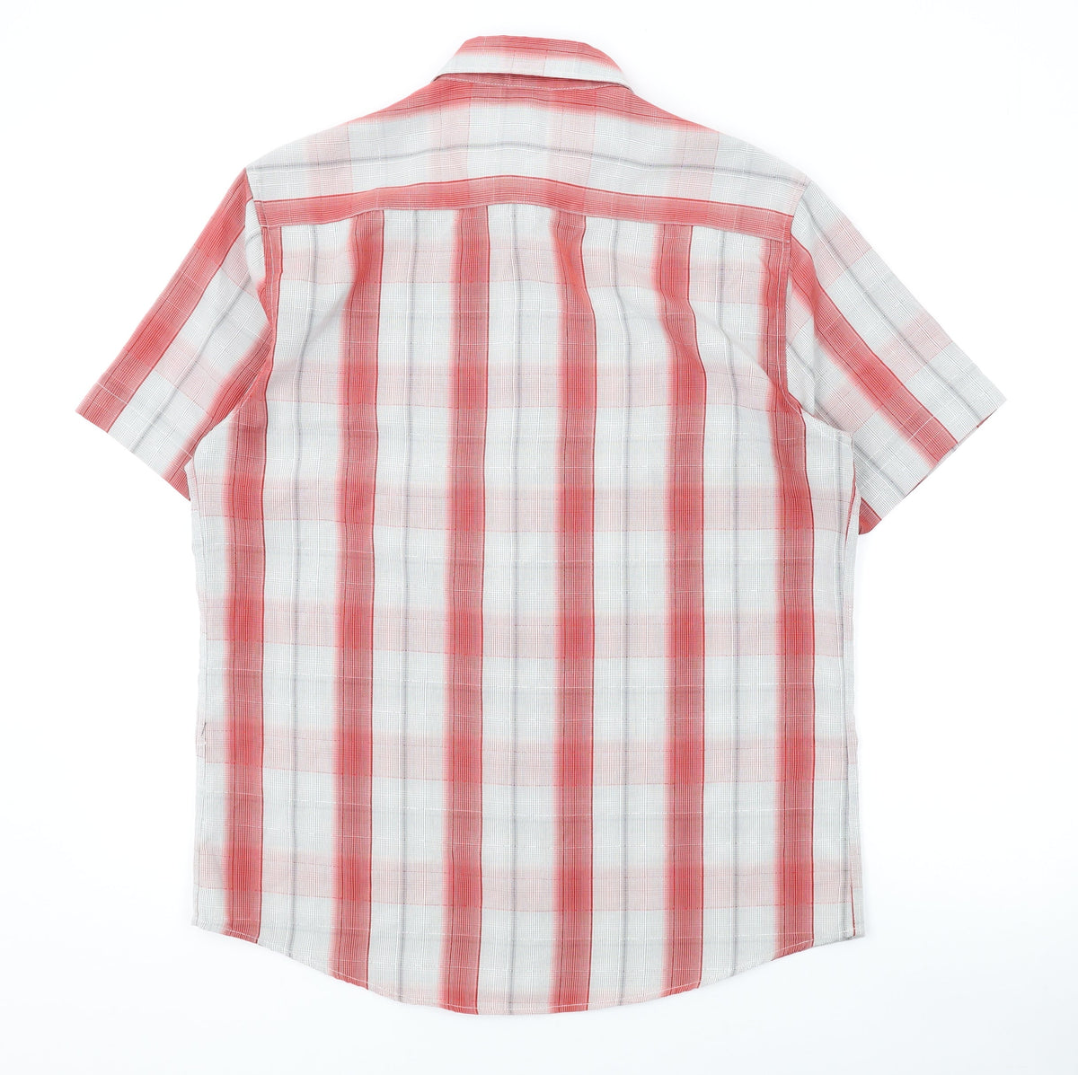 BHS Mens Red Plaid Polyester Button-Up Size M Collared Button