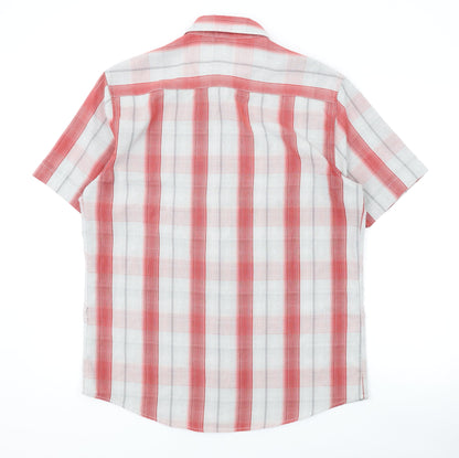BHS Mens Red Plaid Polyester Button-Up Size M Collared Button
