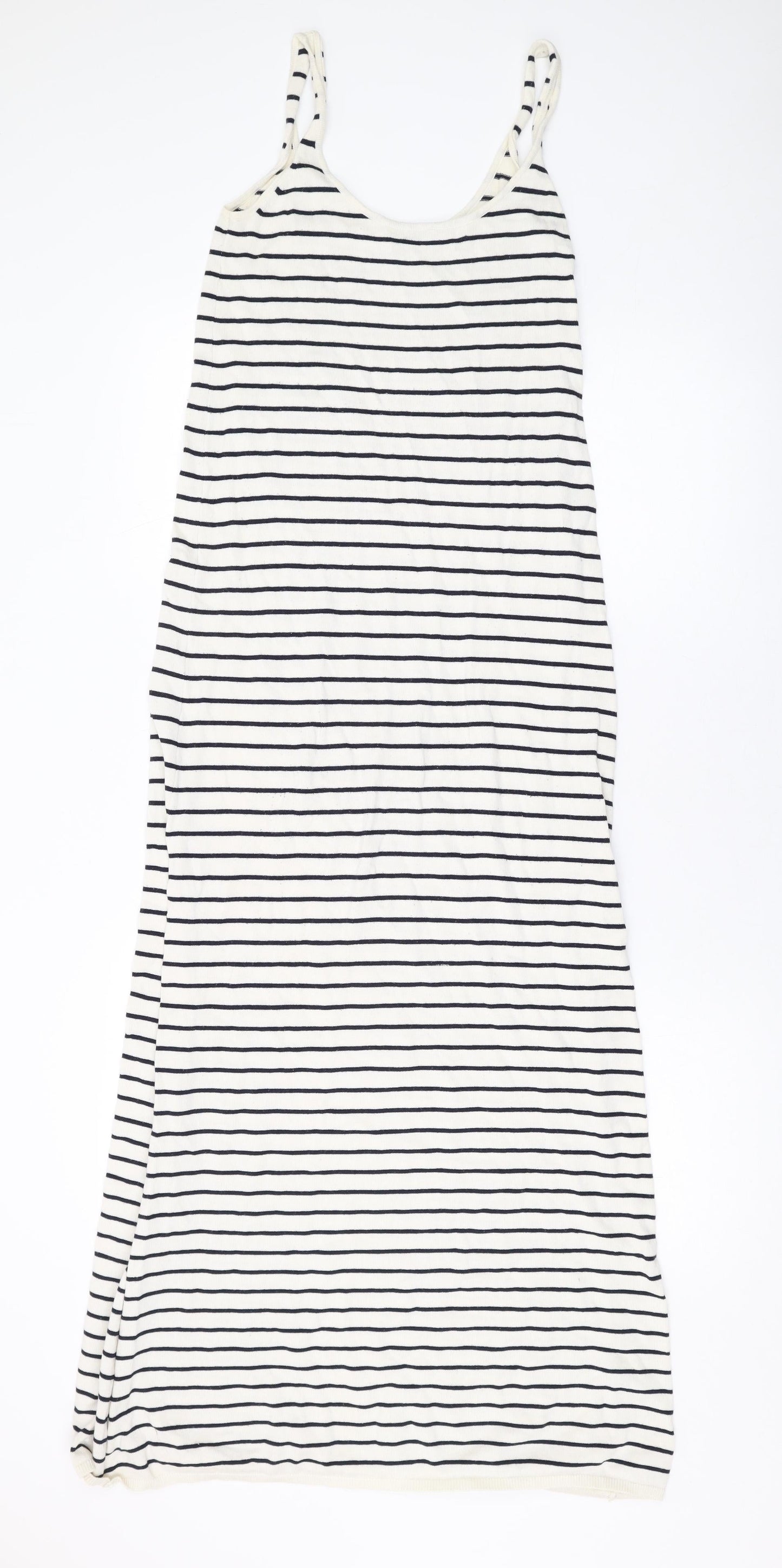 Zara Womens Ivory Striped Acrylic Maxi Size S Scoop Neck Pullover