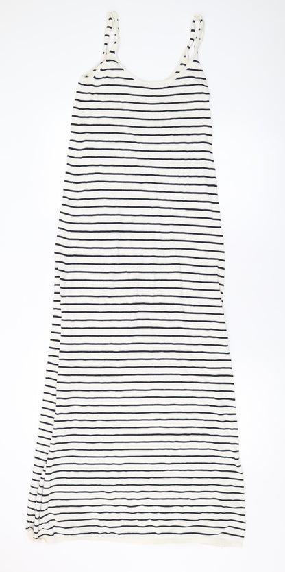 Zara Womens Ivory Striped Acrylic Maxi Size S Scoop Neck Pullover