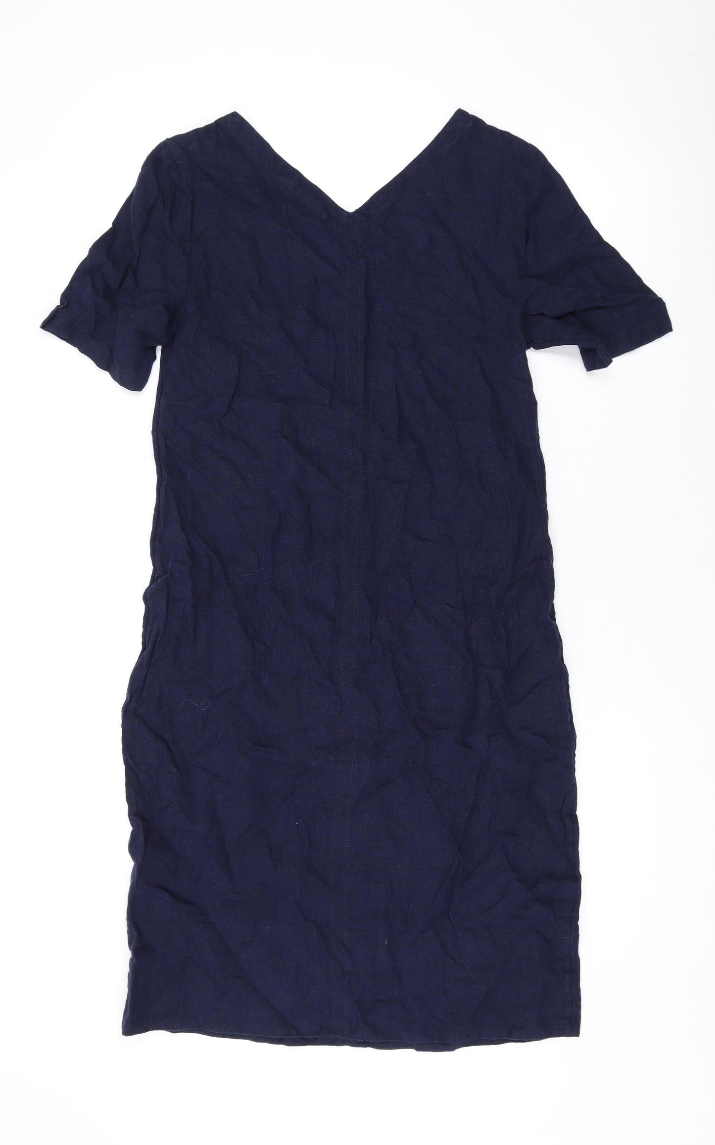 Marks and Spencer Womens Blue Linen A-Line Size 6 V-Neck Pullover