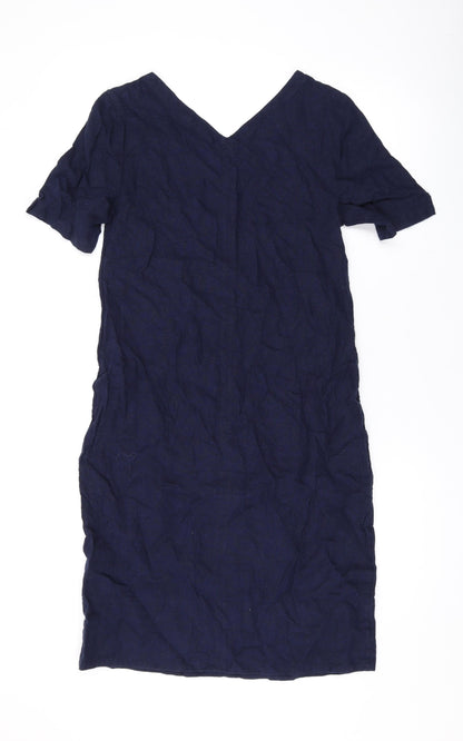 Marks and Spencer Womens Blue Linen A-Line Size 6 V-Neck Pullover