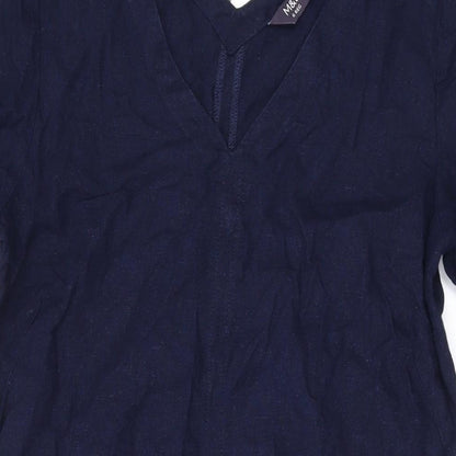 Marks and Spencer Womens Blue Linen A-Line Size 6 V-Neck Pullover