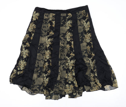 Per Una Womens Black Floral Polyester Swing Skirt Size 14 Zip