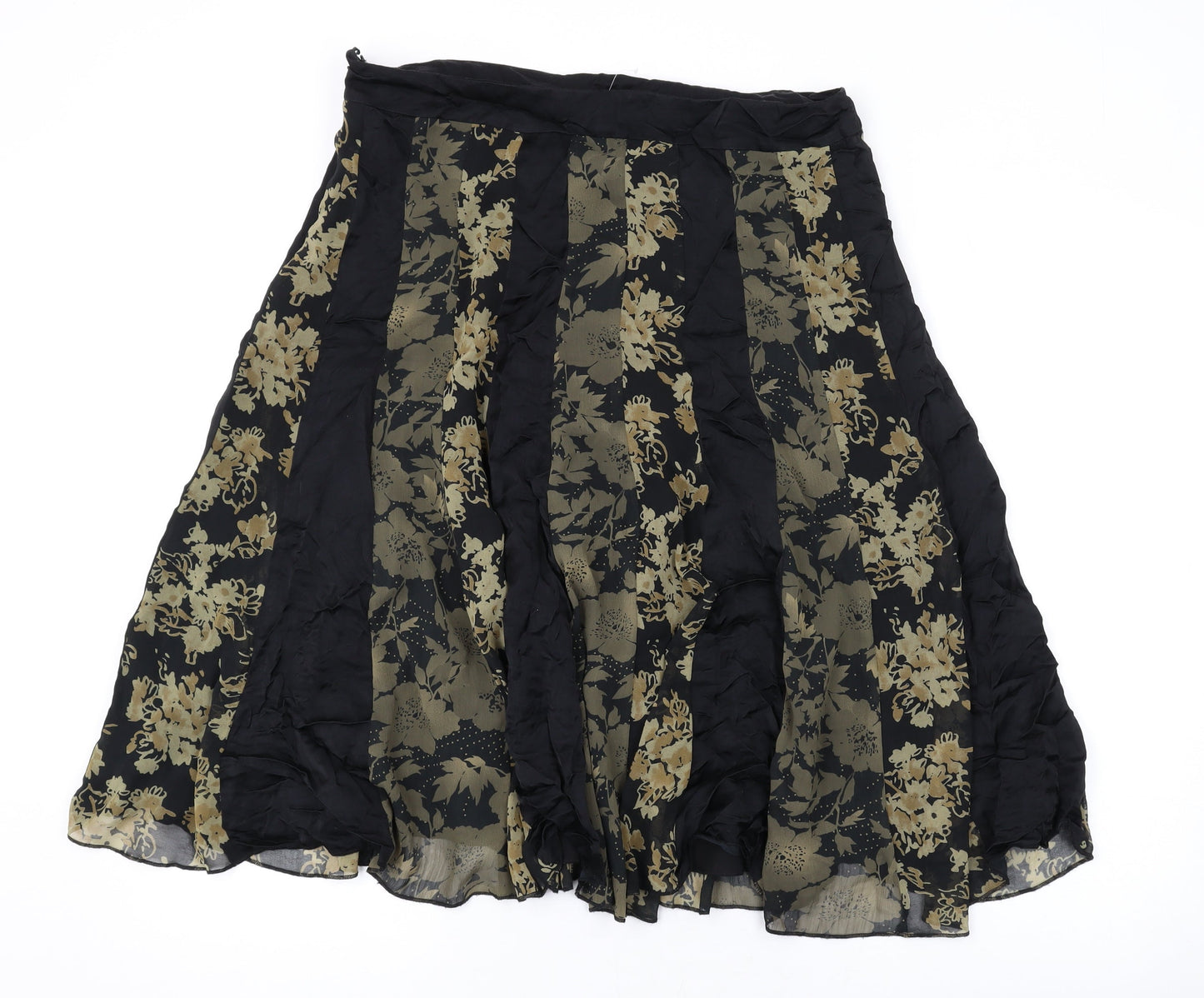 Per Una Womens Black Floral Polyester Swing Skirt Size 14 Zip
