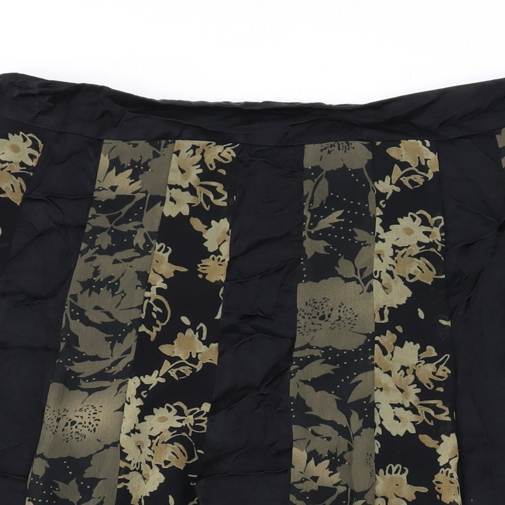 Per Una Womens Black Floral Polyester Swing Skirt Size 14 Zip
