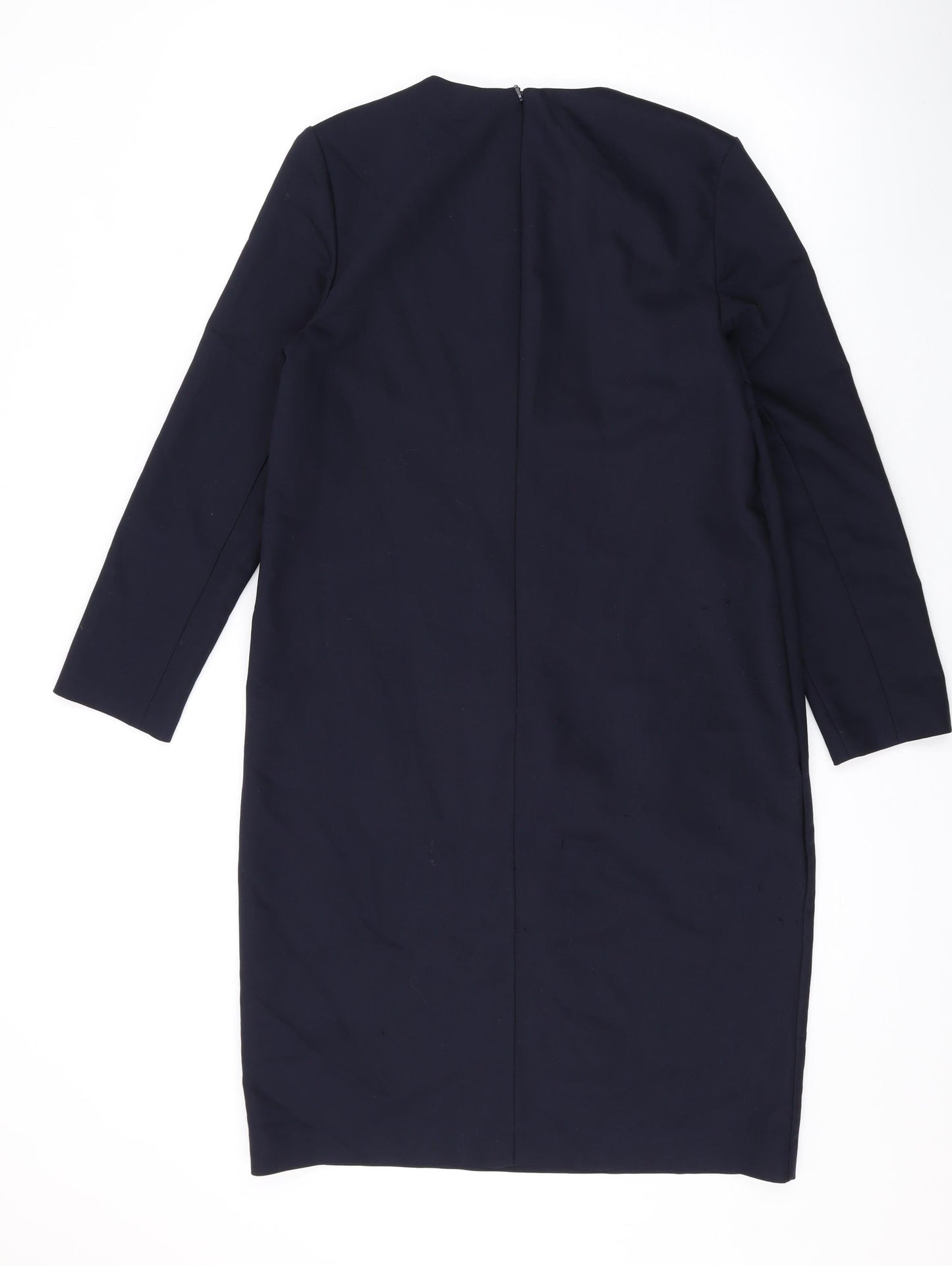 Hallhuber Womens Blue Polyester Pencil Dress Size 8 Round Neck Zip