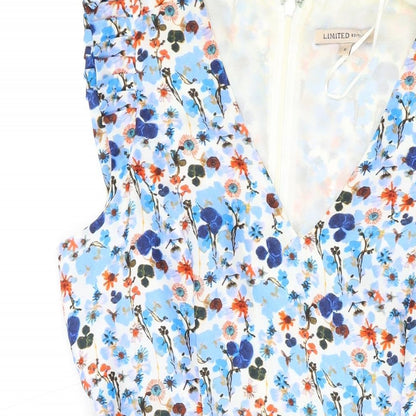 Marks and Spencer Womens Blue Floral Polyester Skater Dress Size 8 V-Neck Zip