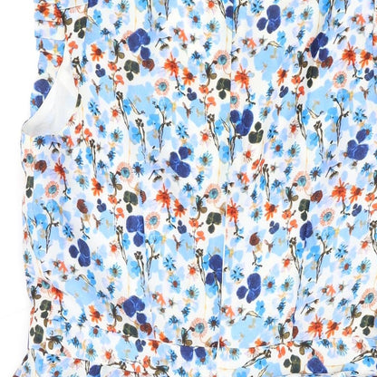 Marks and Spencer Womens Blue Floral Polyester Skater Dress Size 8 V-Neck Zip