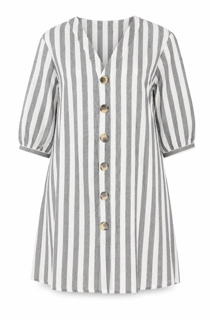 QED London Womens Grey Striped Polyester A-Line Size 10 V-Neck Button