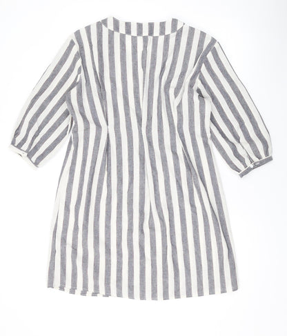 QED London Womens Grey Striped Polyester A-Line Size 10 V-Neck Button