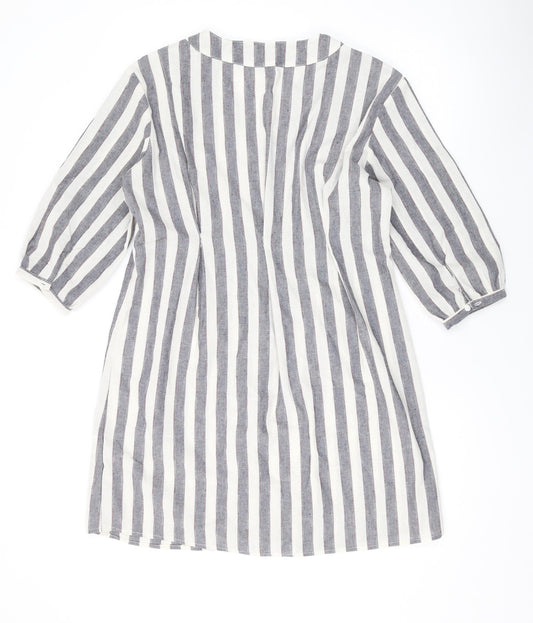 QED London Womens Grey Striped Polyester A-Line Size 10 V-Neck Button