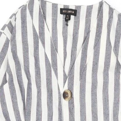 QED London Womens Grey Striped Polyester A-Line Size 10 V-Neck Button