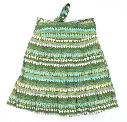 H&M Womens Green Geometric Cotton Swing Skirt Size 10 Zip