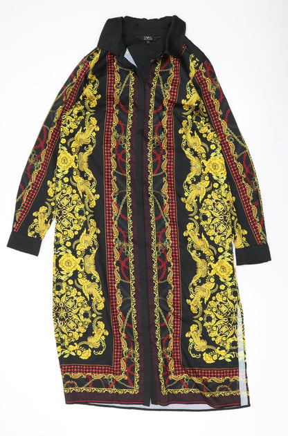 Julien Macdonald Womens Black Geometric Polyester Shirt Dress Size 12 Collared Button