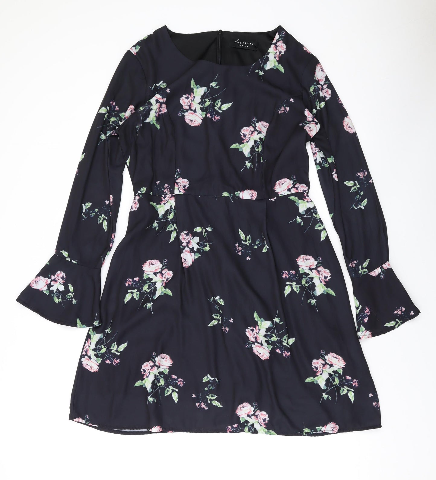 Angeleye Womens Black Floral Polyester A-Line Size 12 Scoop Neck Zip