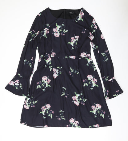 Angeleye Womens Black Floral Polyester A-Line Size 12 Scoop Neck Zip