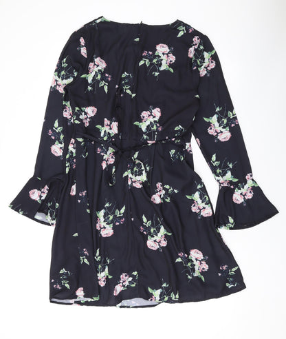 Angeleye Womens Black Floral Polyester A-Line Size 12 Scoop Neck Zip