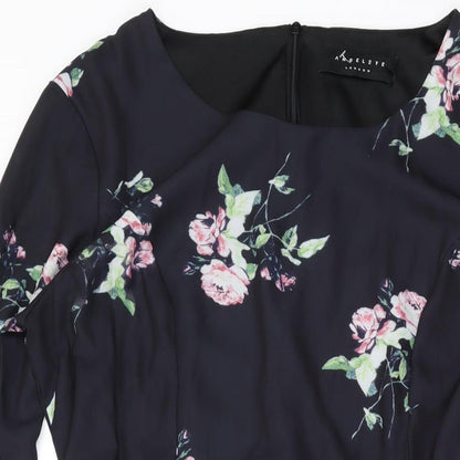 Angeleye Womens Black Floral Polyester A-Line Size 12 Scoop Neck Zip