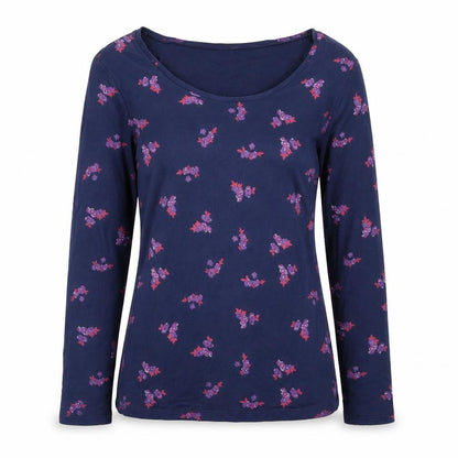 Marks and Spencer Womens Blue Floral Acrylic Basic T-Shirt Size 10 Scoop Neck