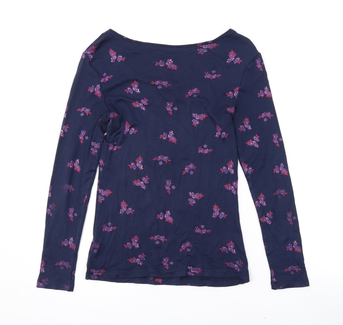 Marks and Spencer Womens Blue Floral Acrylic Basic T-Shirt Size 10 Scoop Neck