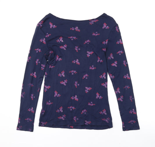 Marks and Spencer Womens Blue Floral Acrylic Basic T-Shirt Size 10 Scoop Neck