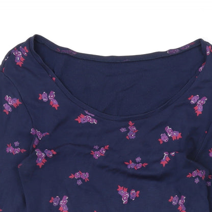 Marks and Spencer Womens Blue Floral Acrylic Basic T-Shirt Size 10 Scoop Neck