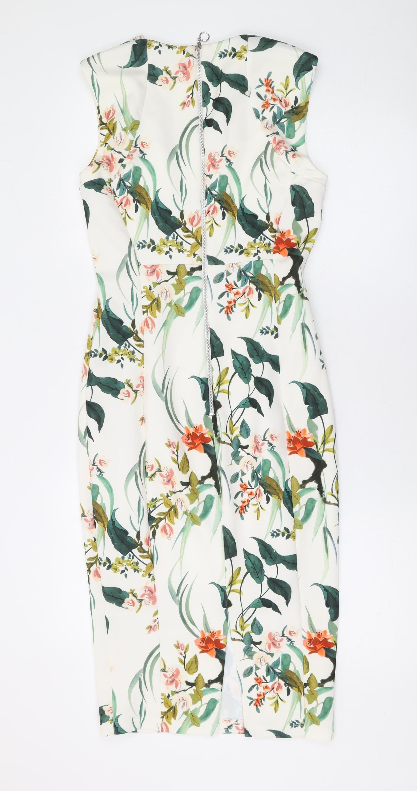 Marks and Spencer Womens White Floral Polyester Bodycon Size 8 Square Neck Zip
