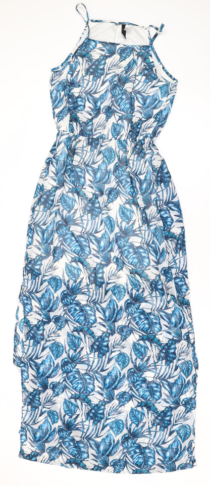 Divided by H&M Womens Blue Floral Polyester Maxi Size 6 Halter Button